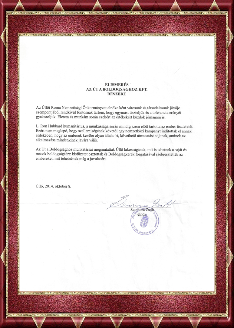 Az út a boldosághoz Köszönő levél Az út a boldosághoz Köszönő levél